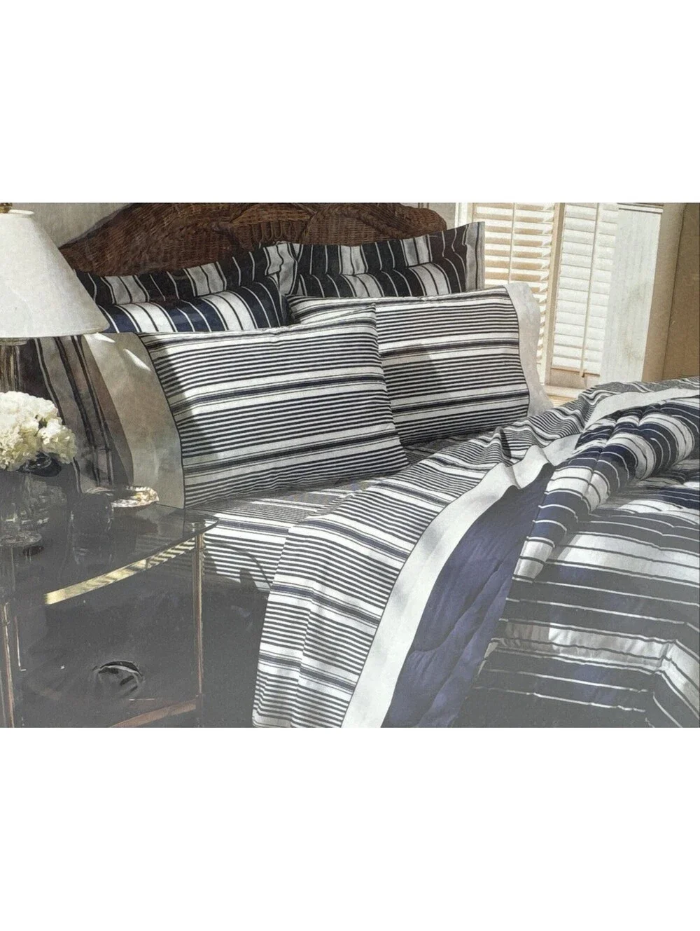 Vintage Cannon Monticello Blue White Stripes No Iron Percale 4pc Full Sheet Set